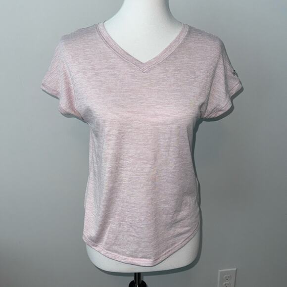 Columbia V-Neck Lightweight Short Sleeve Light Pink Knit Tee Shirt Womens XS - Picture 1 of 7